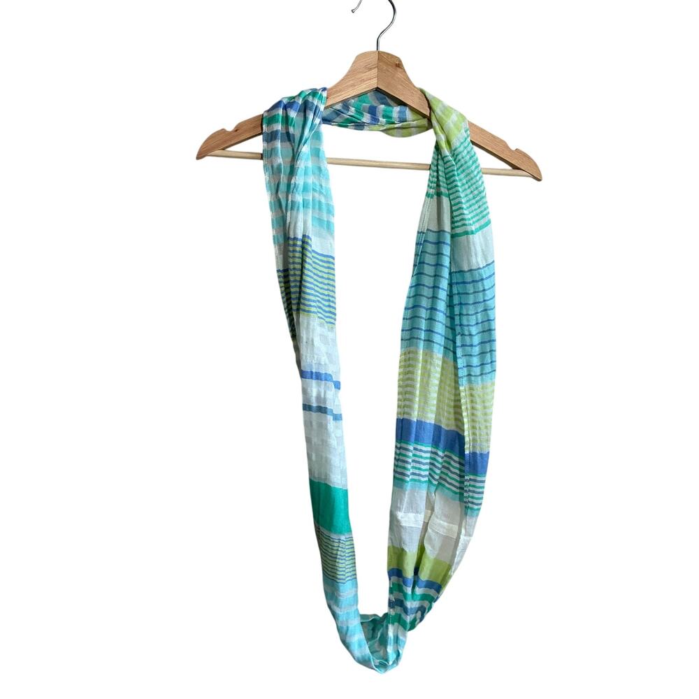 J.jill green white blue striped infinity scarf one size lightweight cotton modal